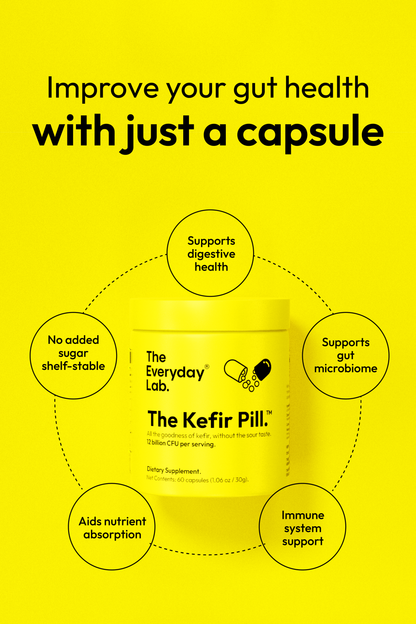 Bottle of The Everyday Lab delayed-release probiotic kefir capsules for gut health and immunity