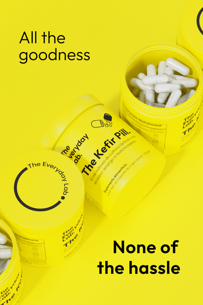 Bottle of The Everyday Lab Probiotic Kefir Capsules with 60 delayed-release capsules for gut health and immunity support