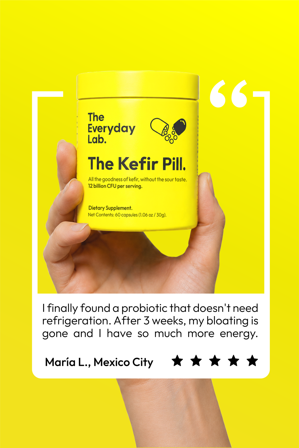 The Everyday Lab probiotic kefir capsules bottle showing delayed-release capsules for gut health and digestion support