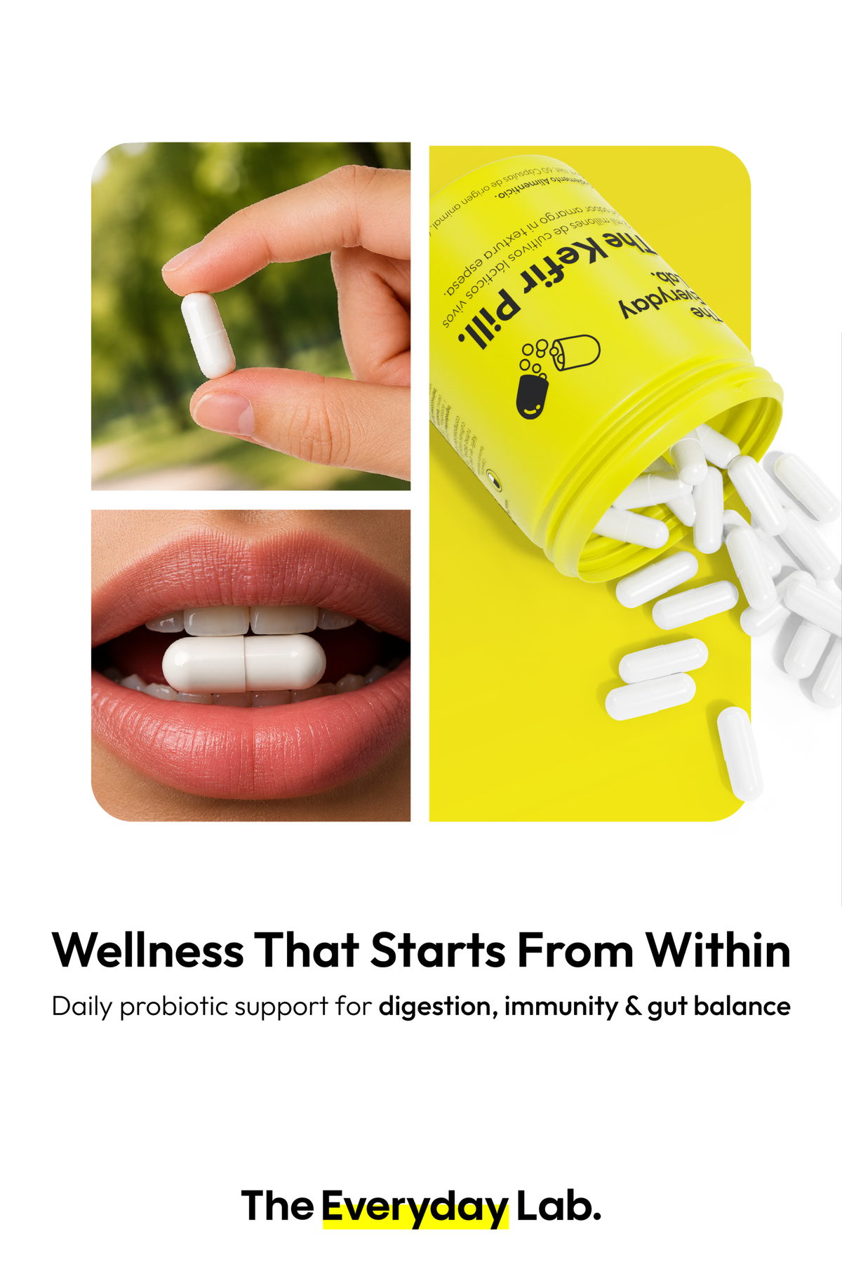 The Everyday Lab Probiotic Kefir Capsules bottle showing delayed-release capsules for gut health and digestion support