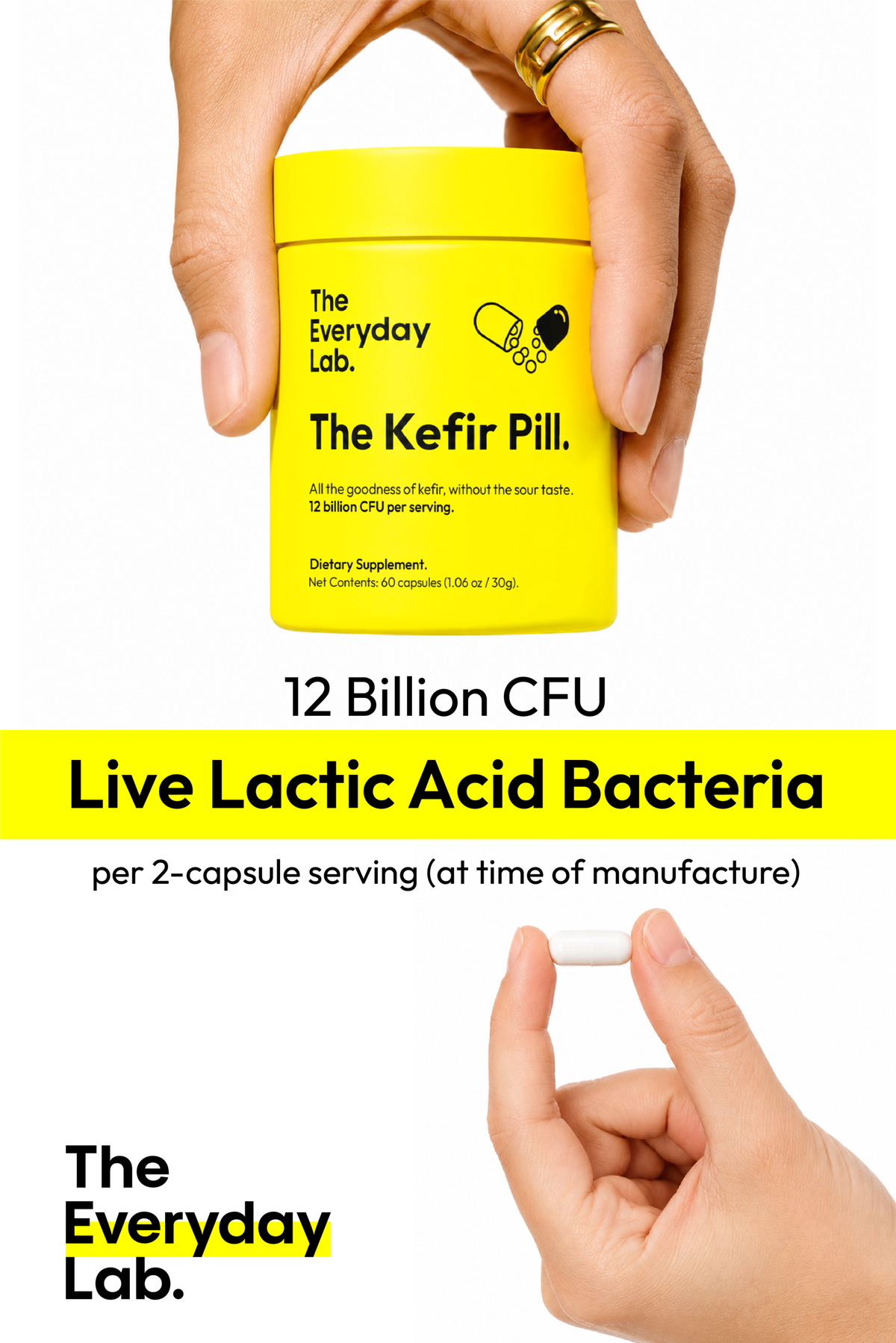 The Everyday Lab Kefir Pill probiotic kefir capsules bottle with 60 delayed-release capsules shown on a white background
