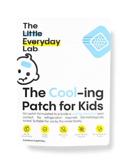 Child wearing The Everyday Lab Cool-ing Patch for Kids on the forehead to cool and soothe