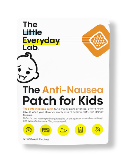 The Everyday Lab anti-nausea motion sickness patch for kids behind the ear on child’s skin