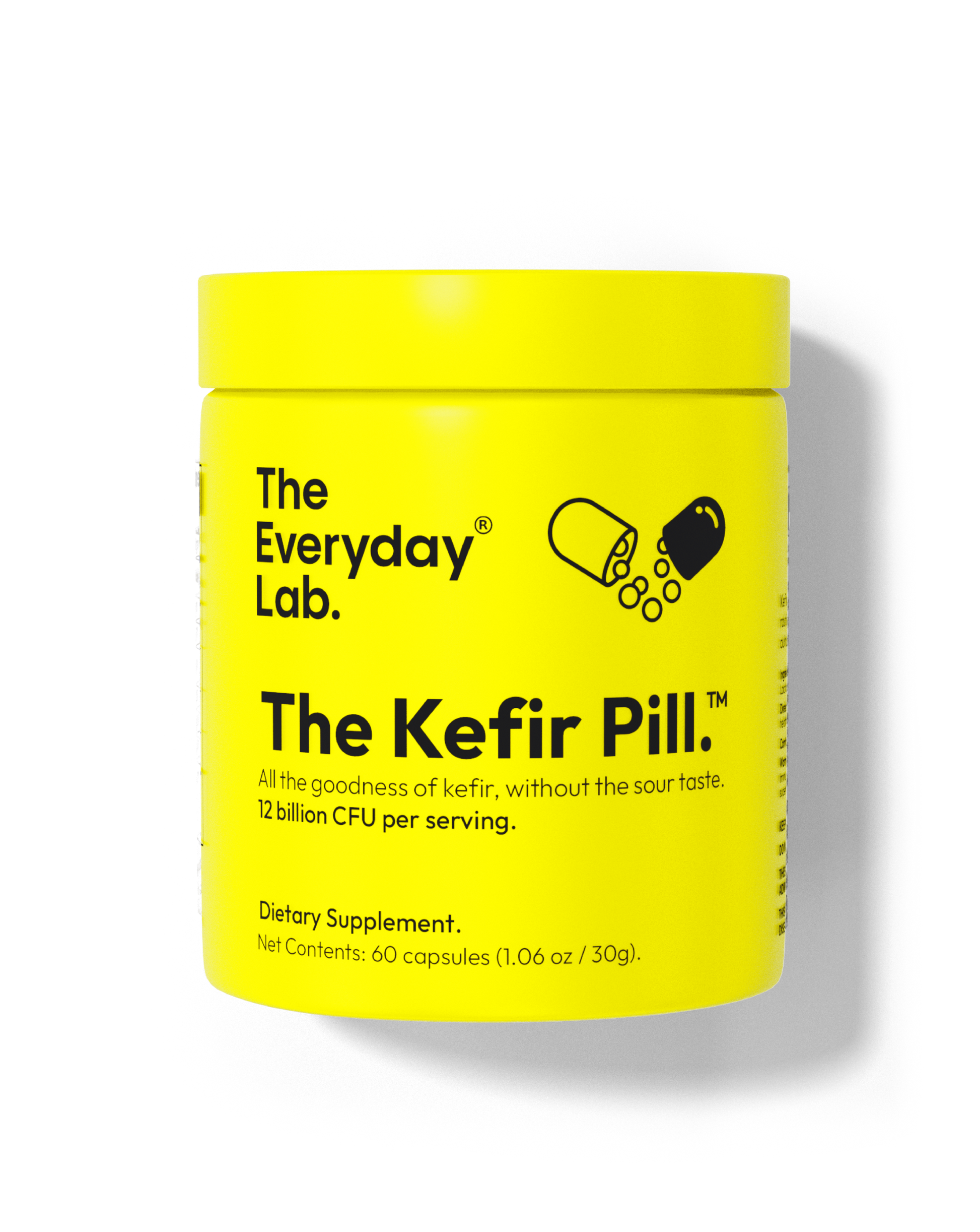Bottle of The Everyday Lab Probiotic Kefir Capsules with 12 Billion CFU, delayed-release, no refrigeration needed