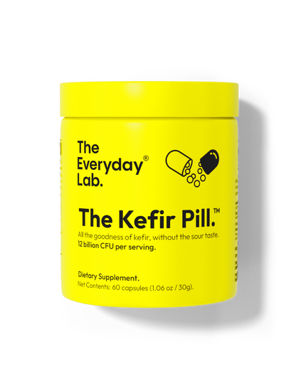 Bottle of The Everyday Lab Probiotic Kefir Capsules with 12 Billion CFU, delayed-release, no refrigeration needed