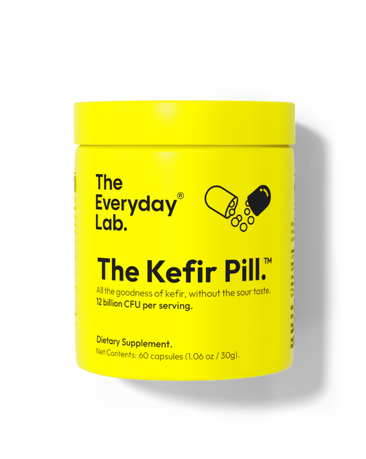 Bottle of The Everyday Lab Probiotic Kefir Capsules with 12 Billion CFU, delayed-release, no refrigeration needed