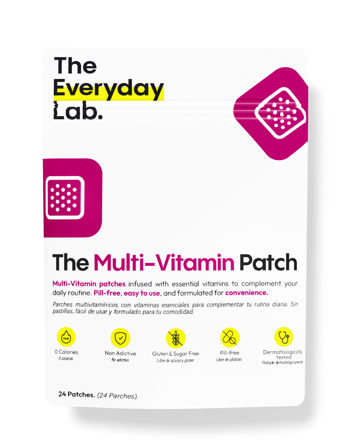 The Everyday Lab Multi-Vitamin Patch on skin, transdermal delivery of 11 vitamins for steady absorption